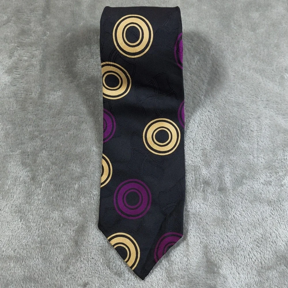 Vintage Polo‎ Ralph Lauren Tie Mens 56x3.25 Black Purple Geometric Abstract USA